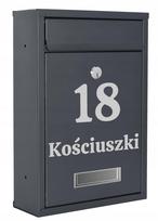 Pašto dėžutė su namo numeriu ir gatvės pavadinimu, antracito spalvos