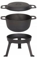 Ketaus puodas-keptuvė 5 l, 2 in 1, židiniui ir griliui