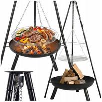 Lauko trikojis židinys su pakabinama 48 cm grotelėmis ir 63 cm dubeniu