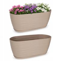 Plastikinis ovalus gėlių vazonas su padėklu, 27 cm, smėlio spalvos