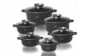 Puodų rinkinys Zilner Premium, aliuminis, marmuro danga, 12 dalių, ZL-8526, juodi