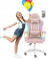 Vaikiška žaidimų kėdė Hell's Chair HC-1000, rožinė, su LED apšvietimu, audinys