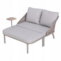 Lauko sofa-lova SUNWAY su pilku gobtuvu ir poliratano staliuku