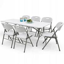 Lauko pietų komplektas: stalas 180x70 cm ir 6 balti kėdės BANQUET