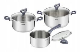 Puodų rinkinys su stikliniais dangčiais TEFAL Daily Cook, nerūdijančio plieno, tinkamas indukcijai