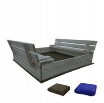 Medinė smėlio dėžė 120x120 cm, impregnuota, su dangčiu ir suoliukais, pilka