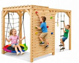 Vaikiškas laipiojimo rinkinys Square Toys: sūpynės, laipiojimo akmenys, tinklas, gandralizdis