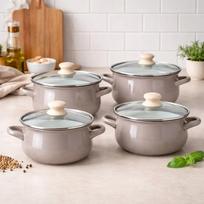 Emaliuotų puodų rinkinys Altom Design, 8 dalių, tinka indukcijai ir dujoms, taupe spalvos