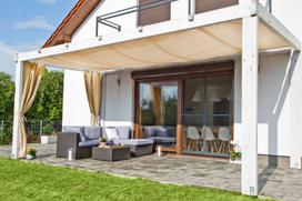 Ištraukiama pavėsinė SUN GARDEN SAIL, 3x3 m, smėlio spalvos