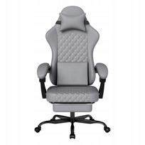Žaidimų kėdė su masažu ir pakoju, ergonomiška, pilka, 150 kg