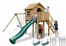 Vaikų žaidimų namelis SQUARE TOYS su čiuožykla ir 2 sūpynėmis