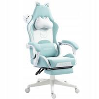 Žaidimų kėdė su katės ausytėmis, ergonomiška, su kojų atrama, mėlyna