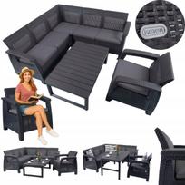 Sodo baldų komplektas: kampinė sofa CORFU, vienvietė kėdė, paaukštintas stalas LYON