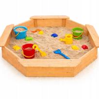 Vaikiška medinė smėlio dėžė GINGER HOME, 4 sėdimų vietų, 134,5x134,5 cm