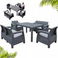 Lauko baldų komplektas: sofa 6 asmenims, foteliai, stalas, pilka, NC08X2+RT02, plastikas