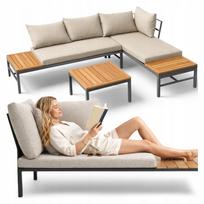 Lauko baldų komplektas: kampinė sofa, modulinis stalas, pagalvėlės