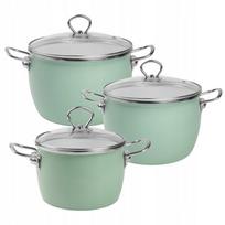 Emaliuotų puodų rinkinys MARYNA, 2,3 l, 4 l, 5 l, tinka indukcinei ir dujinei viryklei, celadon spalvos
