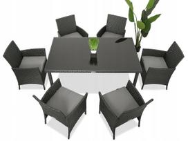 Sodo baldų komplektas: rataninis stalas 150x90 cm ir 6 kėdės, grafito spalvos