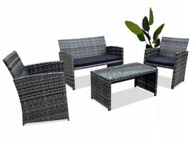 Sodo baldų komplektas 4 asmenims: rataninė sofa, 2 foteliai ir staliukas