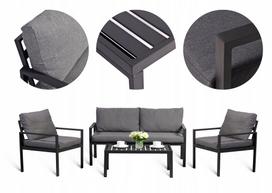 Lauko baldų komplektas, aliuminis, 4 asmenims: 2 krėslai, sofa, stalas