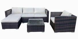 Lauko baldų komplektas: rotango sofa, stalas, foteliai, pufas, 5 asmenims