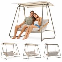 Sodo supama sofa ORTA, 2 vietų, su stogeliu, smėlio spalvos