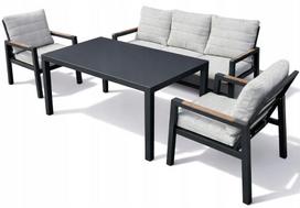 Sodo baldų komplektas: modulinė aliuminio sofa, stalas ir 2 foteliai, grafito spalvos