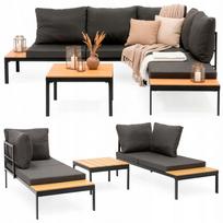 Lauko baldų komplektas 4 asmenims su plieniniu stalu ir sofa