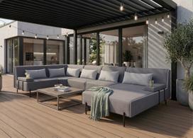 Sodo kampinė sofa Borneo XL, pilka, 370x222 cm, dešinys kampas