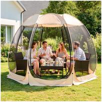 Sodo paviljonas CAMA 350, apvalus, smėlio spalvos, su tinkleliu nuo uodų