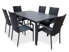 Lauko valgomojo komplektas Viking L su 6 rotango kėdėmis Paris