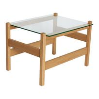 Natūralios spalvos kavos staliukas su stikliniu stalviršiu 52x66 cm Ledge – Hübsch