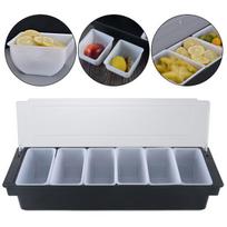 Plastikiniai maisto indeliai, ingredientų ir pagardų dėžutė, 6 skyrių