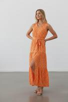 Moteriška maksi suknelė su raštu, „Vivance“, oranžinė