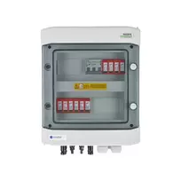 EMITER Switchgear Attached DCAC Hermetic IP65 EMITTER su DC viršįtampio ribotuvu Dehn 1000V 2 tipas, 2 x PV String, 2 x MPPT // og. AC Dehn 2 tipas, 10A 3-F