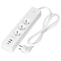ORNO OR-SH-17520/W išmanusis ilgintuvas su 3 kištukiniais lizdais, 2 USB-A, 1 USB-C, 1,8 m laidu, baltas