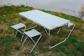 NEO TOOLS Camping Set: Table & 4 Chairs, Foldable in Case