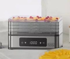 Džiovintuvas Black+Decker BXDE401E vaisiams, grybams ir daržovėms - 400W, 5 padėklų, skaitmeninis laikmatis, BPA-free plastikas, juodas