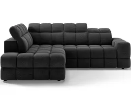 Bronon left-hand corner sofa with sleeping function and storage compartment, dark grey bouclé, Modern, Dark Gray