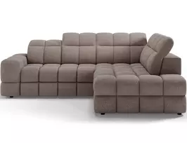Bronon right-hand corner sofa with sleeping function and storage compartment, beige velour, Modern, Beige