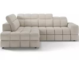 Bronon left-hand corner sofa with sleeping function and storage compartment, beige velvet, Modern, Beige