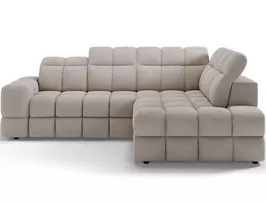 Bronon right-hand corner sofa with sleeping function and storage compartment, beige bouclé, Modern, Beige
