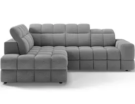Bronon left-hand corner sofa with sleeping function and storage compartment, grey bouclé, Modern, Gray