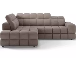 Bronon left-hand corner sofa with sleeping function and storage compartment, beige velour, Modern, Beige