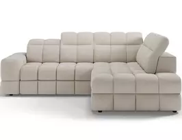 Bronon right-hand corner sofa with sleeping function and storage compartment, beige velour, Modern, Beige