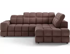 Bronon right-hand corner sofa with sleeping function and storage compartment, brown bouclé, Modern, Brown