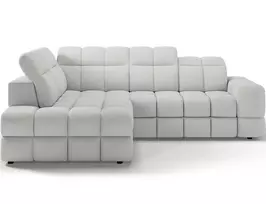Bronon left-hand corner sofa with sleeping function and storage compartment, white velour, Modern, White