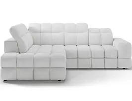 Bronon left-hand corner sofa with sleeping function and storage compartment, white bouclé, Modern, White