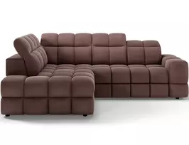 Bronon left-hand corner sofa with sleeping function and storage compartment, brown bouclé, Modern, Brown