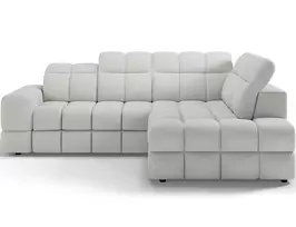 Bronon right-hand corner sofa with sleeping function and storage compartment, white velour, Modern, White